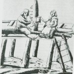 Håndsager filer sagbladet mens kona kvikker

ham opp med øl. Etter glassmaleri fra 1715.