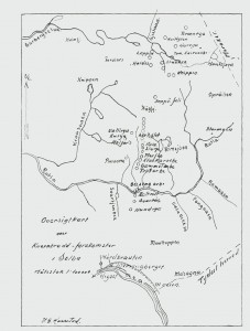 Kart over kvernfjellet. Tegnet av I.G. Haarstad.