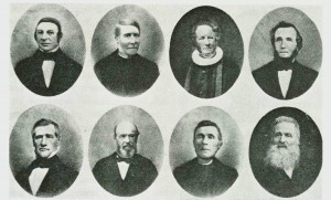 Ordførerne  1838-1916.   Øverste  rekke {.v.:   H.E.  Sandborg,  O.  Sesseng, H.H.E. Tybring, I. Norbye, nederst: A.B. Hansteen, I. Flørnes, J.J. Klegseth, O. Henmo.